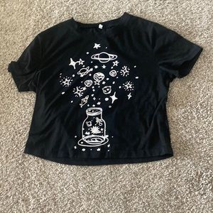 white detail on black cropped tee